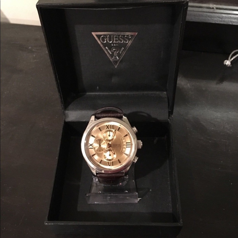 Guess Men’s Gold Watch w/ Genuine Leather Band